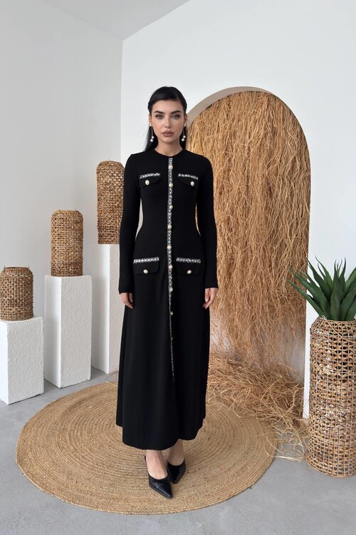 Orla Düğme Detaylı Elbise