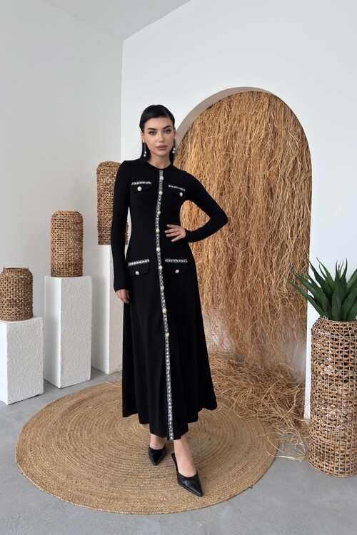 Orla Düğme Detaylı Elbise