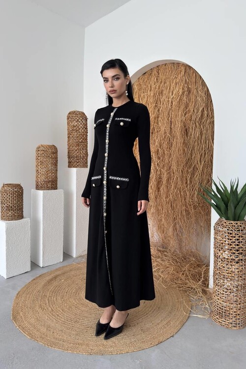 Orla Düğme Detaylı Elbise