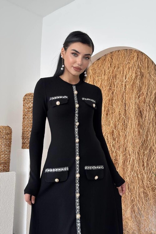 Orla Düğme Detaylı Elbise