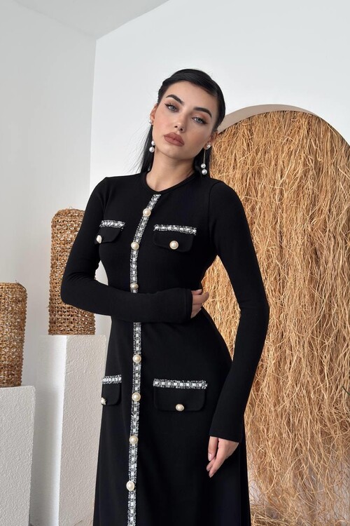 Orla Düğme Detaylı Elbise