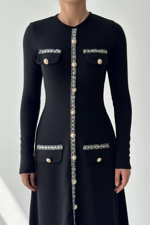 Orla Düğme Detaylı Elbise