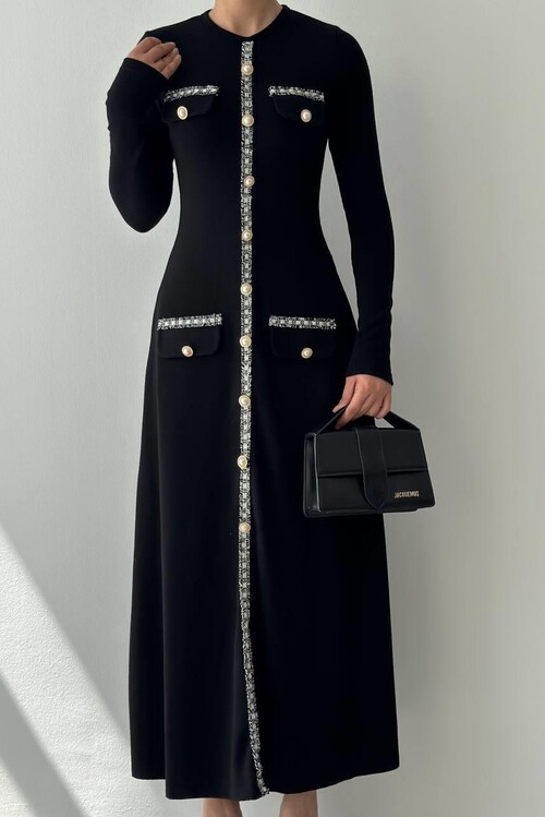 Orla Düğme Detaylı Elbise