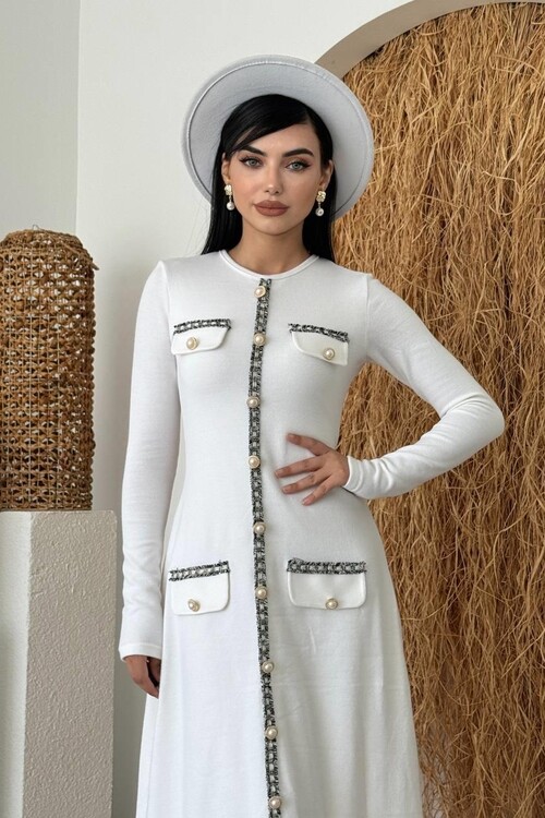 Orla Düğme Detaylı Elbise