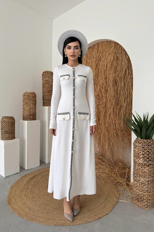 Orla Düğme Detaylı Elbise