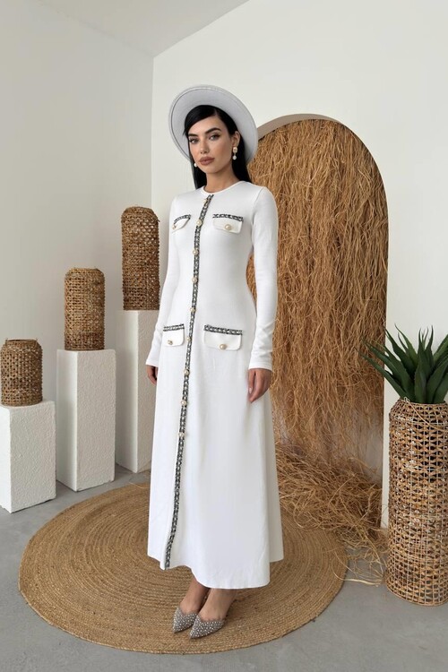 Orla Düğme Detaylı Elbise