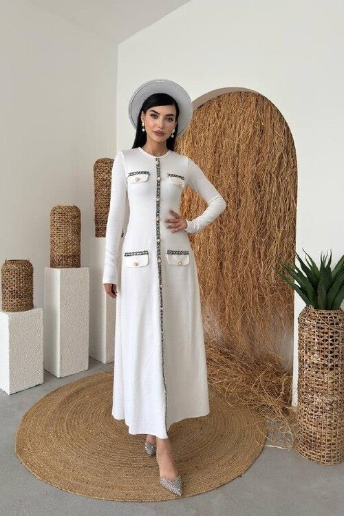 Orla Düğme Detaylı Elbise