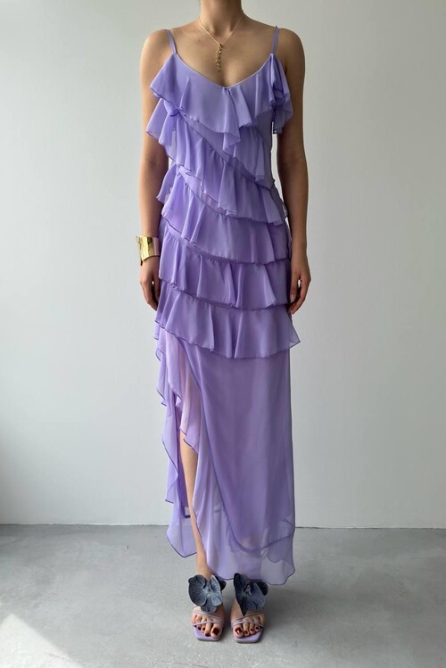 Ples Yırtmaç Detaylı Elbise