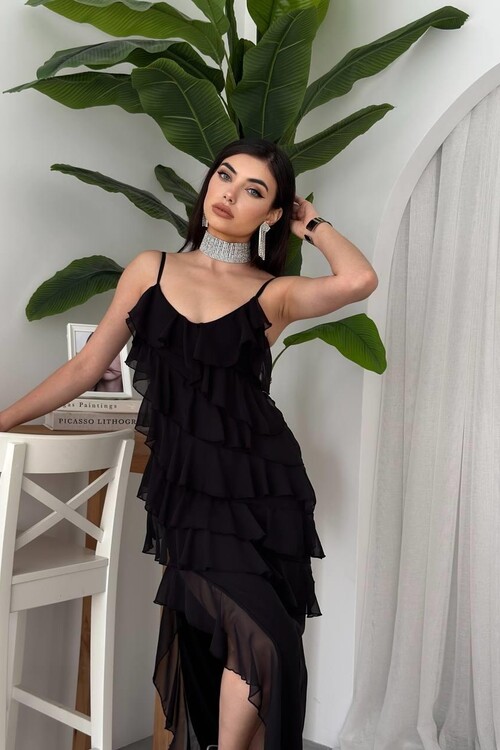 Ples Yırtmaç Detaylı Elbise