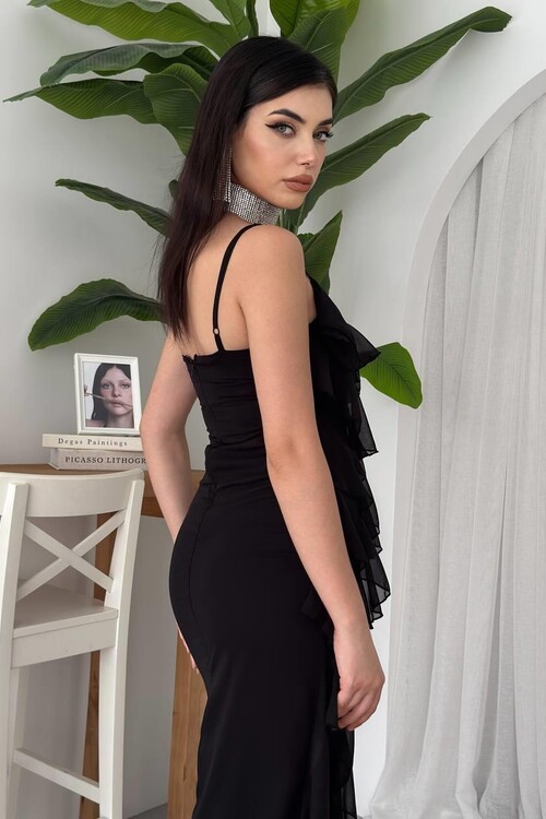 Ples Yırtmaç Detaylı Elbise