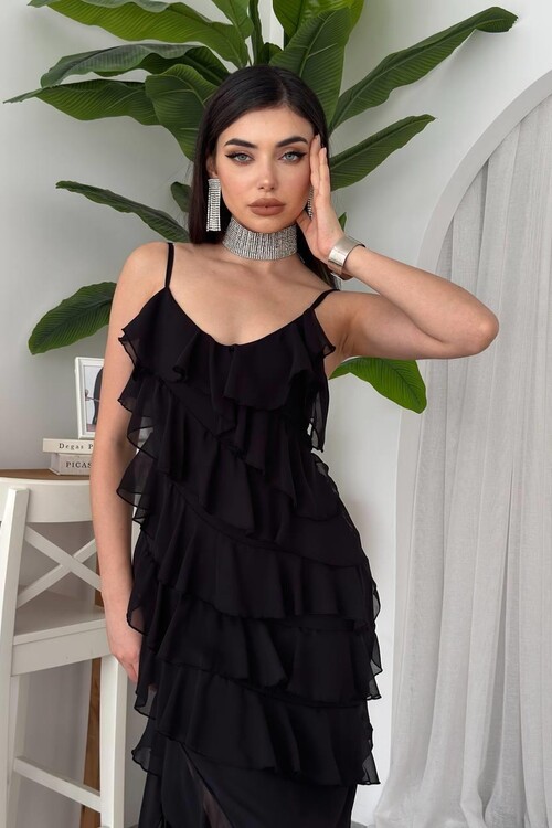 Ples Yırtmaç Detaylı Elbise