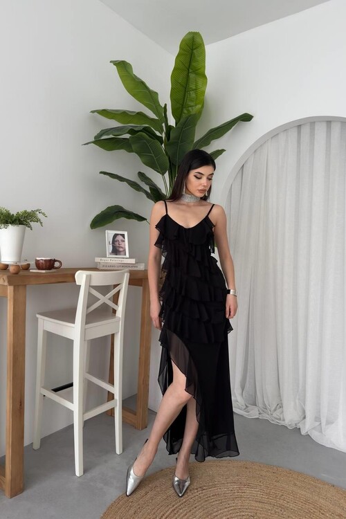 Ples Yırtmaç Detaylı Elbise