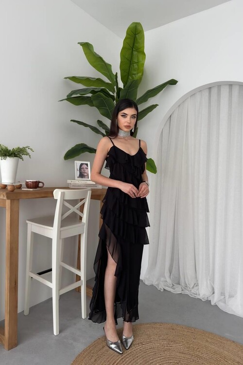 Ples Yırtmaç Detaylı Elbise