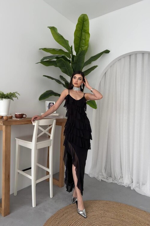 Ples Yırtmaç Detaylı Elbise