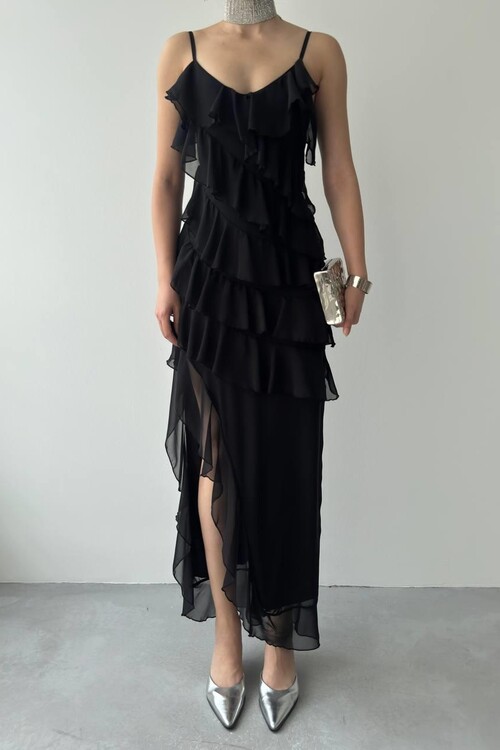 Ples Yırtmaç Detaylı Elbise