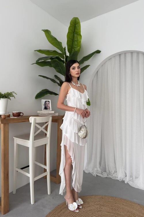 Ples Yırtmaç Detaylı Elbise