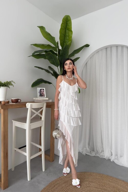 Ples Yırtmaç Detaylı Elbise