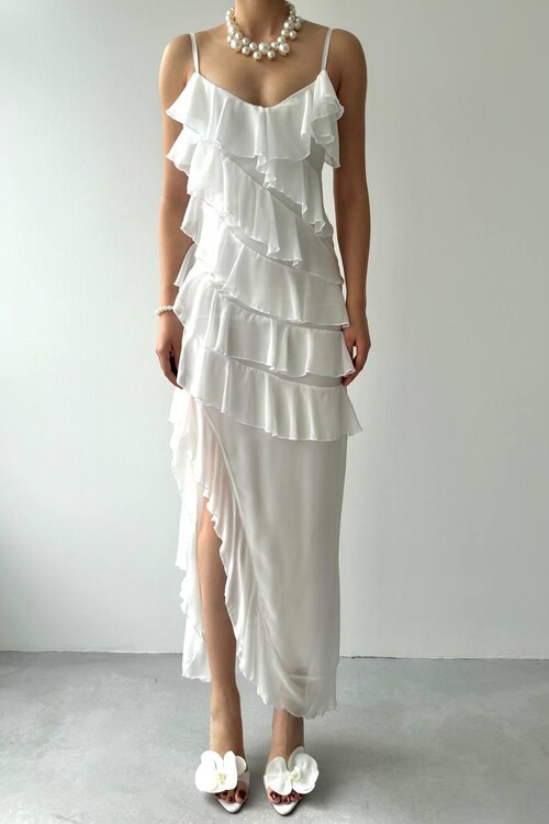 Ples Yırtmaç Detaylı Elbise