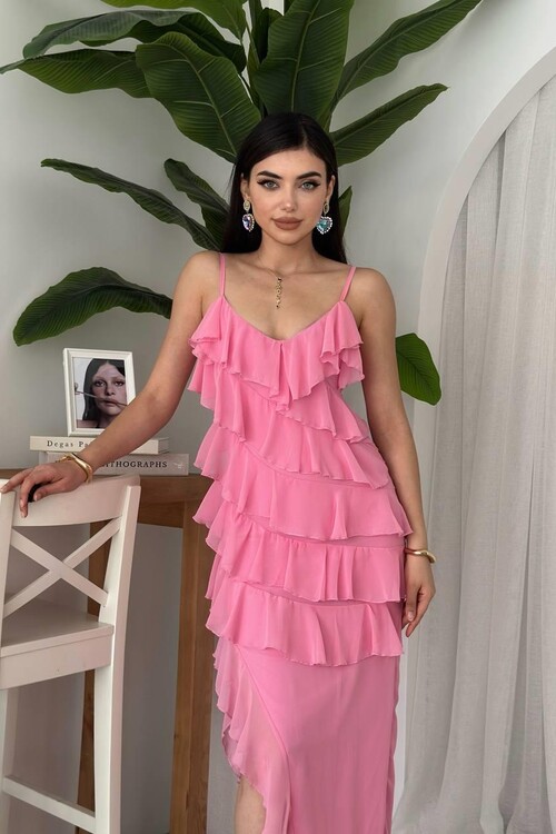 Ples Yırtmaç Detaylı Elbise