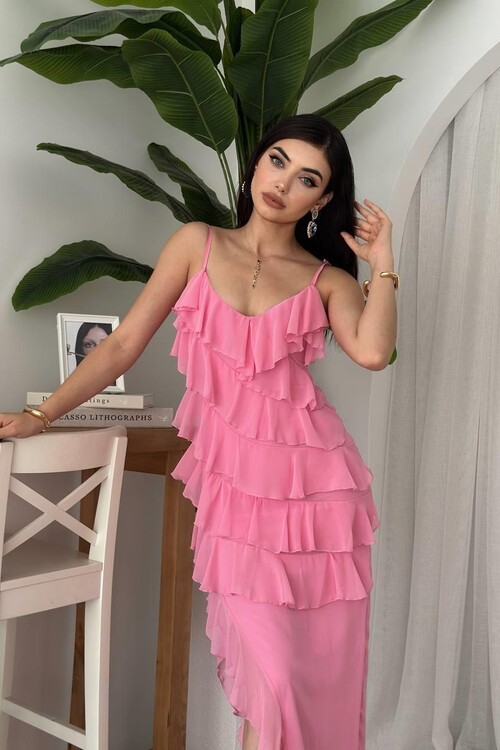 Ples Yırtmaç Detaylı Elbise