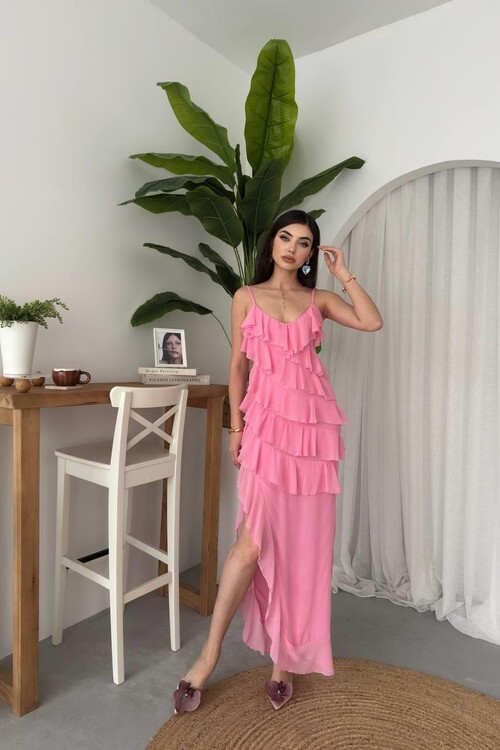 Ples Yırtmaç Detaylı Elbise