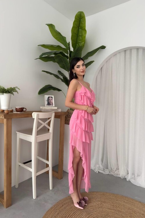 Ples Yırtmaç Detaylı Elbise