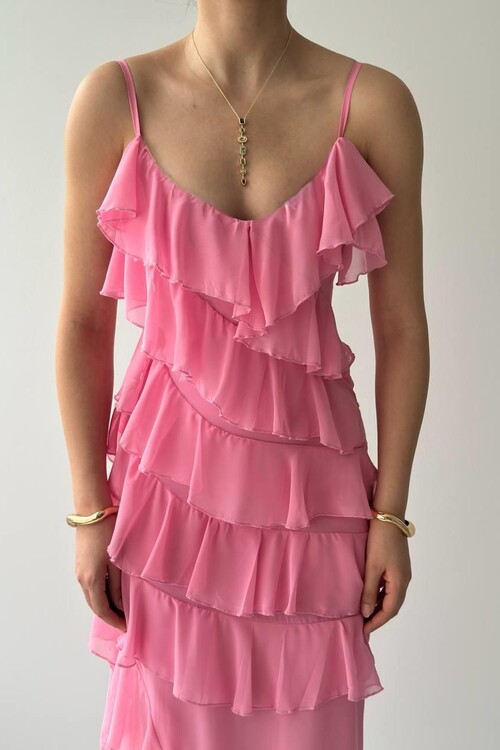 Ples Yırtmaç Detaylı Elbise