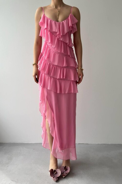 Ples Yırtmaç Detaylı Elbise