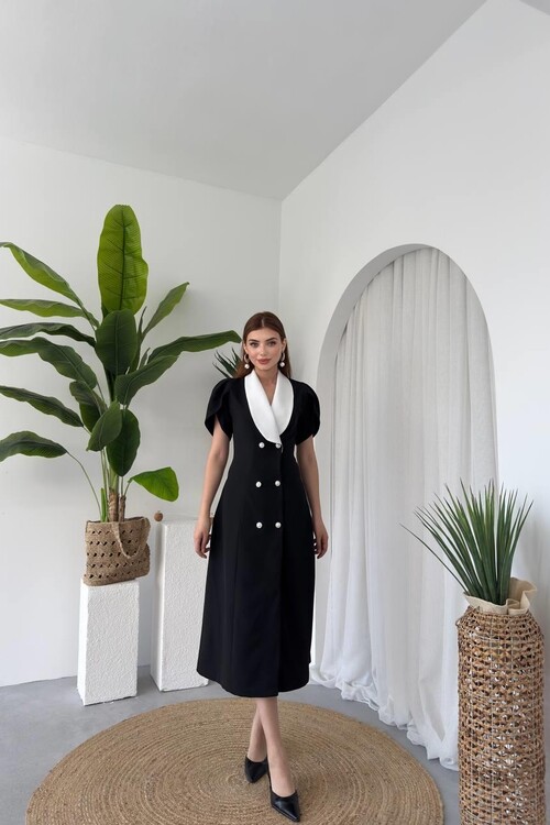 Reta Düğme Detaylı Elbise