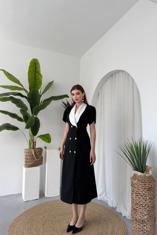 Reta Düğme Detaylı Elbise