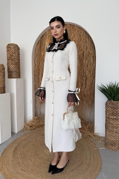 Stro Dantel Detaylı Elbise