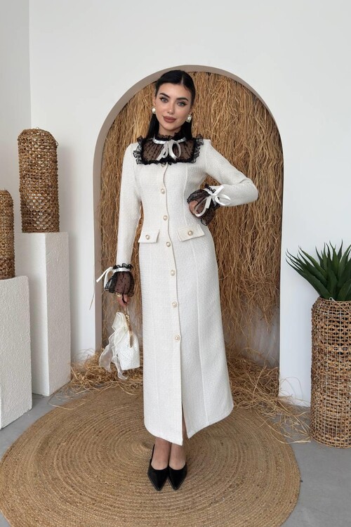 Stro Dantel Detaylı Elbise