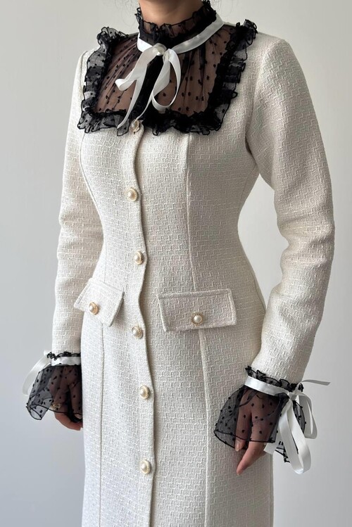 Stro Dantel Detaylı Elbise