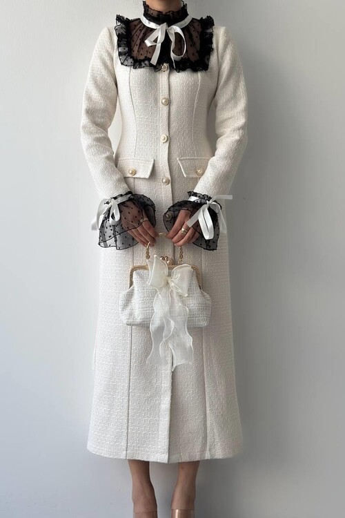 Stro Dantel Detaylı Elbise