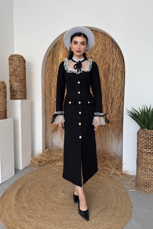 Stro Dantel Detaylı Elbise