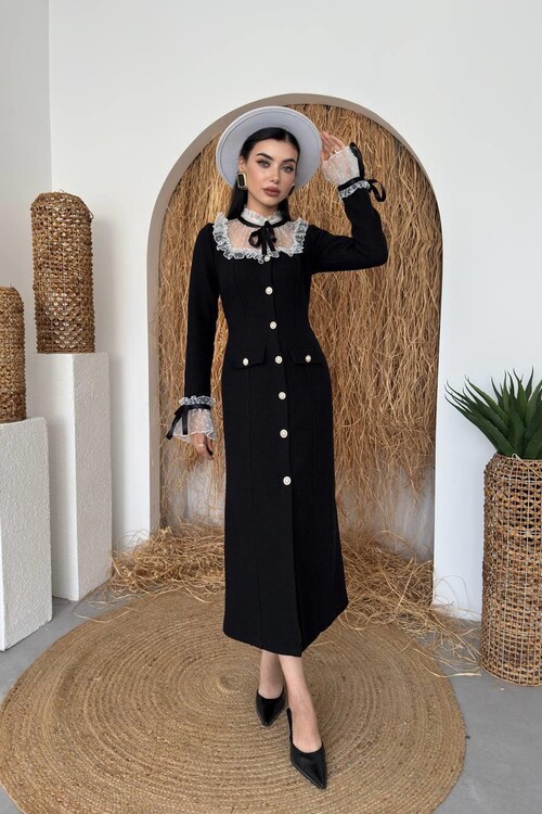 Stro Dantel Detaylı Elbise