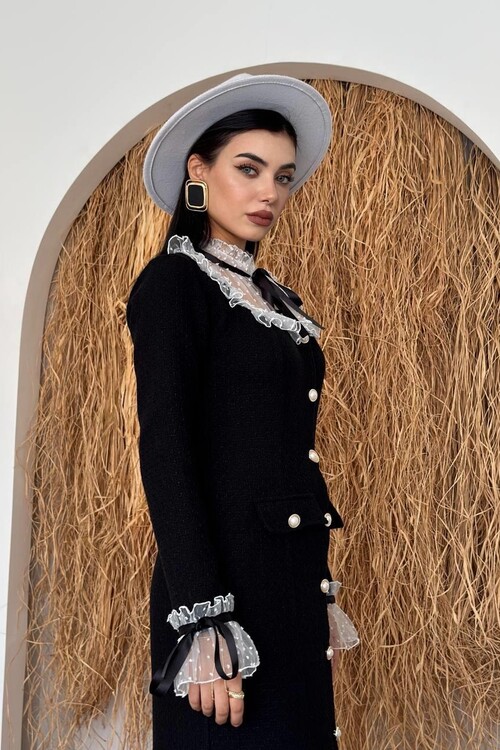 Stro Dantel Detaylı Elbise