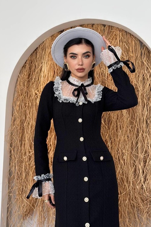 Stro Dantel Detaylı Elbise