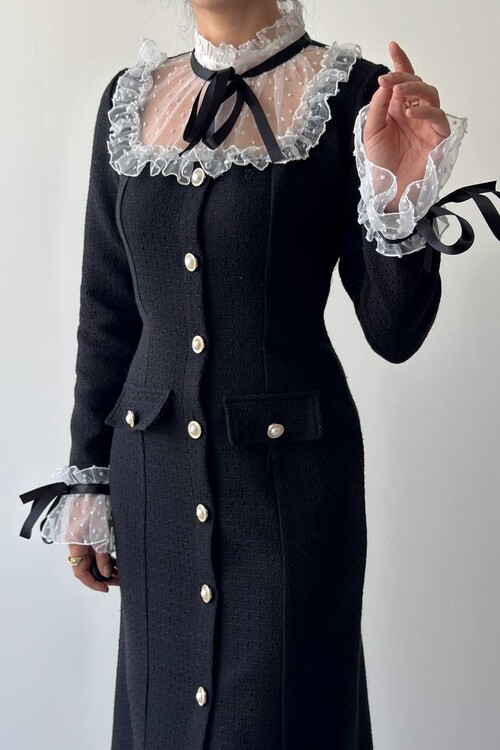 Stro Dantel Detaylı Elbise