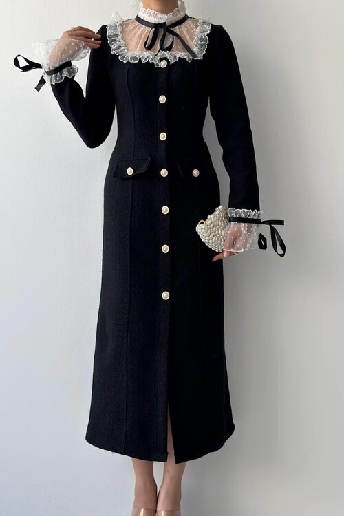 Stro Dantel Detaylı Elbise