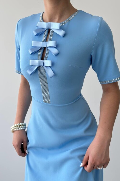 Wera Taşlı Fiyonk Detaylı Elbise