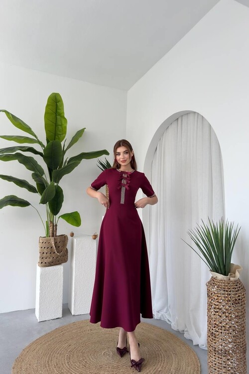 Wera Taşlı Fiyonk Detaylı Elbise