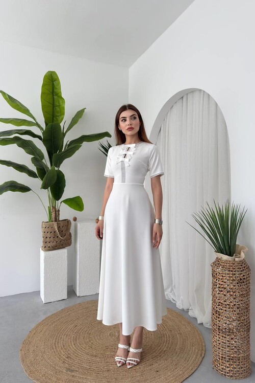 Wera Taşlı Fiyonk Detaylı Elbise