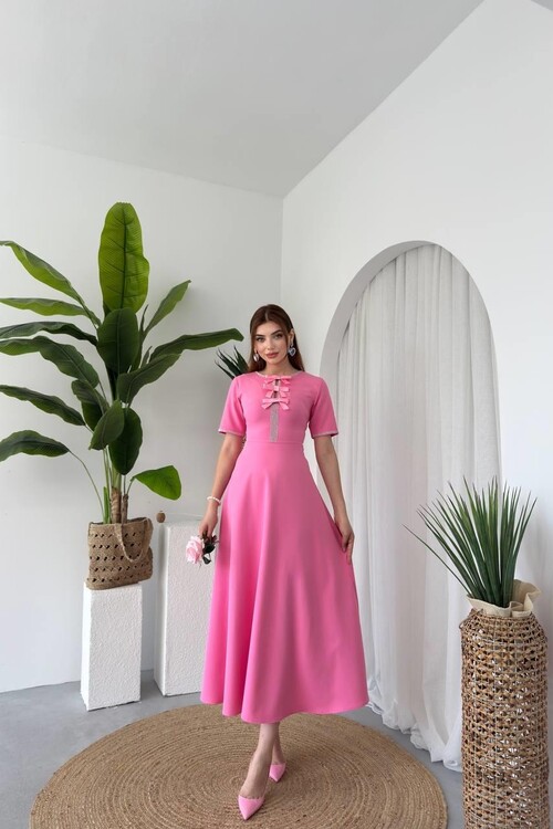 Wera Taşlı Fiyonk Detaylı Elbise