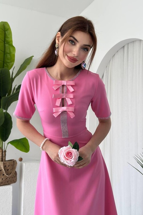 Wera Taşlı Fiyonk Detaylı Elbise