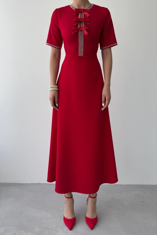 Wera Taşlı Fiyonk Detaylı Elbise