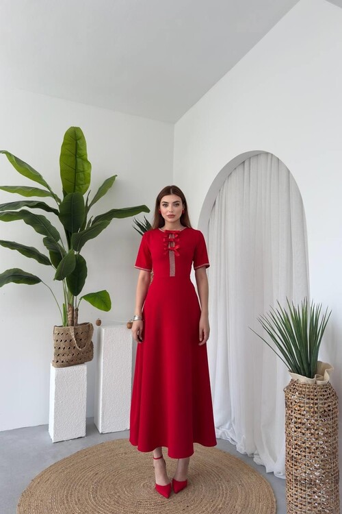 Wera Taşlı Fiyonk Detaylı Elbise