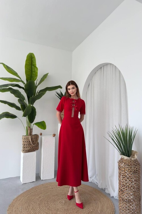 Wera Taşlı Fiyonk Detaylı Elbise