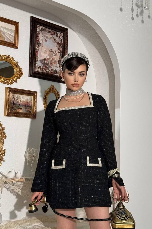 Belor İnci Detaylı Elbise