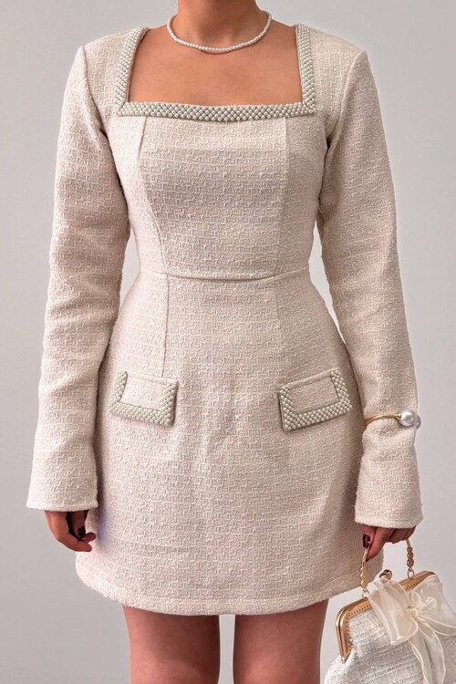 Belor İnci Detaylı Elbise